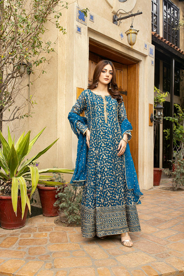 Ayesha Closet  - Sawariy 3Pcs Pret Chiffon Embroidered Blue