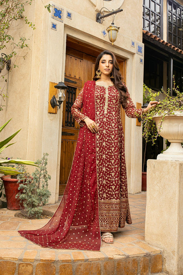 Ayesha Closet  - Sawariy 3Pcs Pret Chiffon Embroidered Maroon