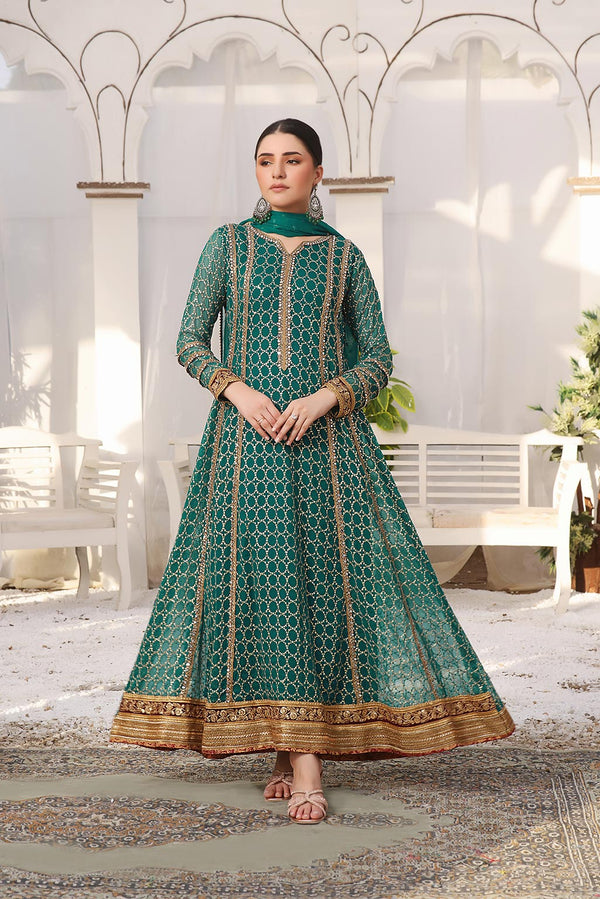 Ayesha Closet  - Shehzadi 3Pcs Pret Chiffon Embroidered Sea Green
