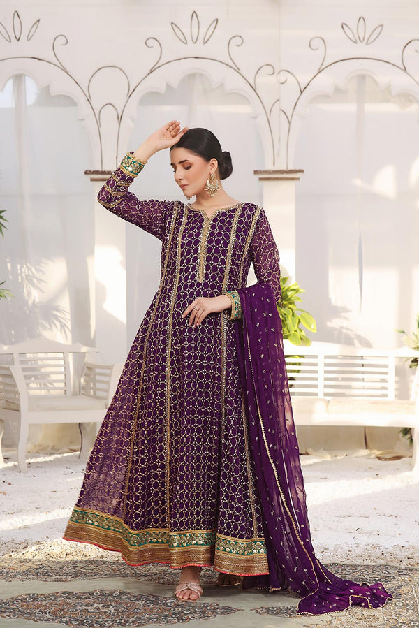 Ayesha Closet  - Shehzadi 3Pcs Pret Chiffon Embroidered Purple