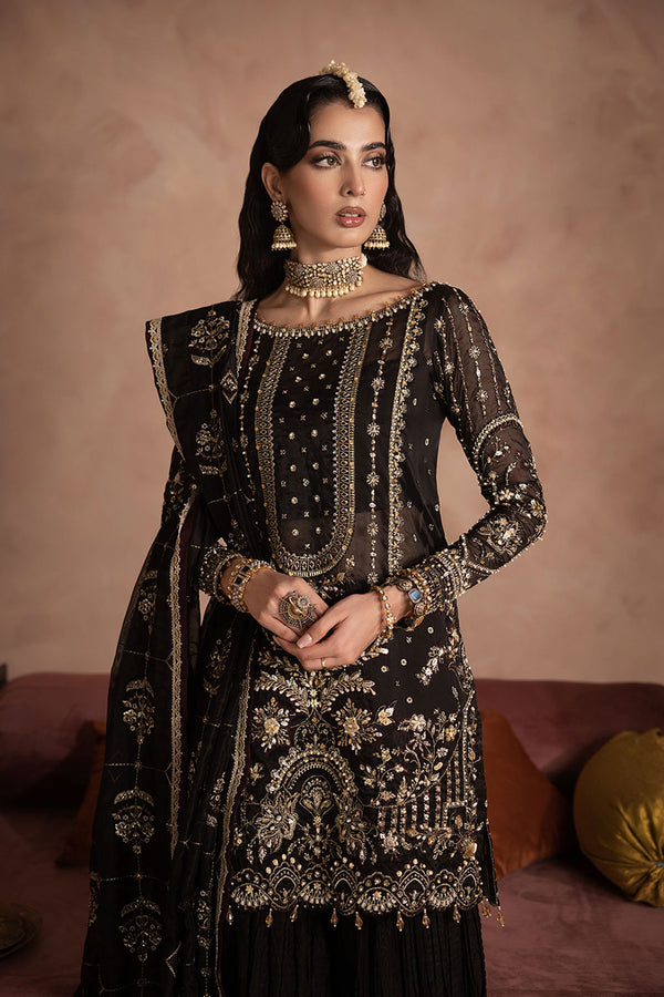 Anayra Amal -  Zahab 3PC Stitched Embroidered + Hand Embellishment Black Dress