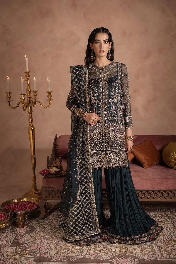 Anayra Amal - Shehnai 3PC Stitched Embroidered + Hand Embellishment Teal Eastern Wear Dress