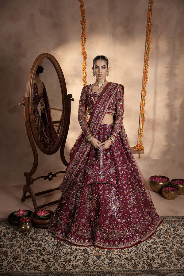 Anayra Amal - Uroosa 3PC Stitched Embroidered + Hand Embellishment Wine Lehenga Choli