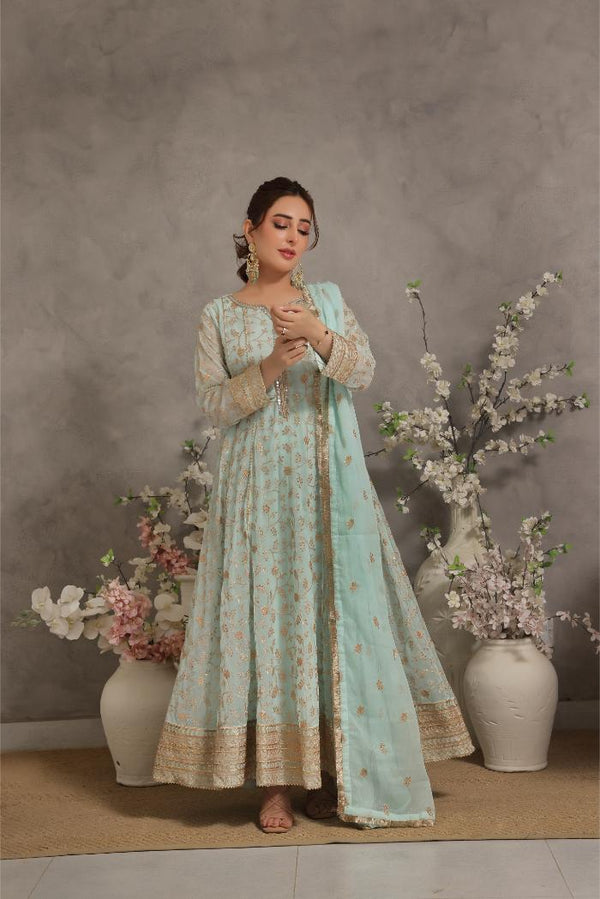 Al Siyaab - 3 Piece Haani Mint Green Pakistani Dress