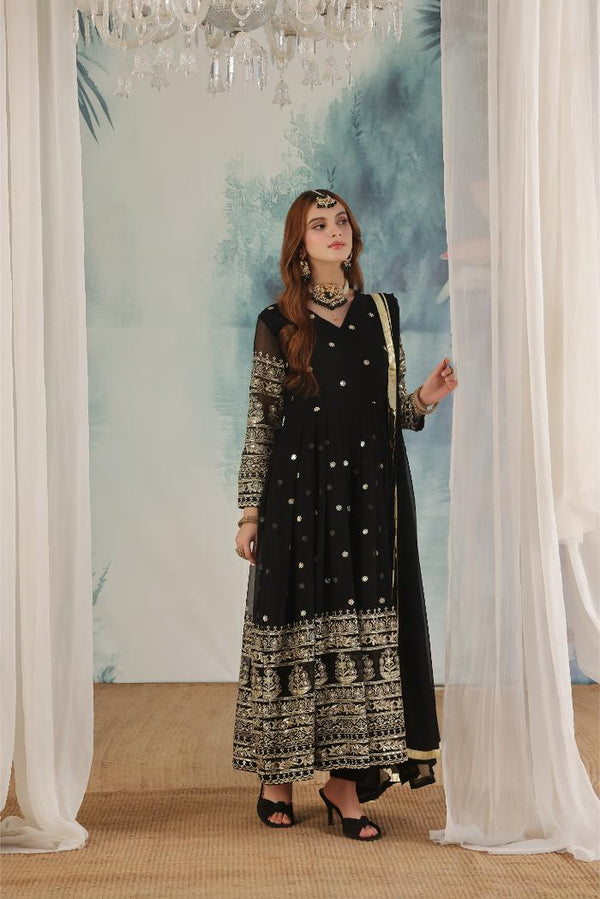 Al Siyaab - 3 Piec Miraal Black Pakistani Dress