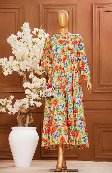 Amna Khadija - Quadra Floral   Pret Long Frock Collection 2025 Vol-06 D-01