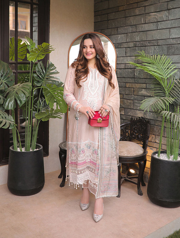 Libaas By Nawaz Fabrics - Unstitched D# 10-Vonilla Blush 3 Piece For Women