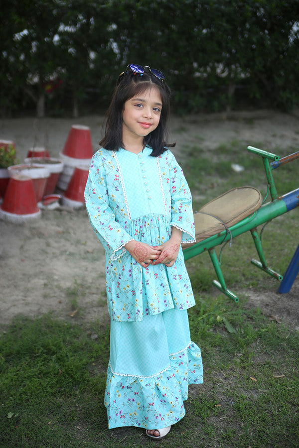 Libaas By Nawaz Fabrics - Ready to wear D# 1017-Kids-AQUA