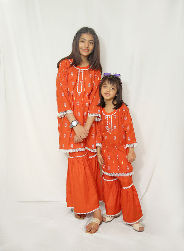 Libaas By Nawaz Fabrics - Ready to wear D# 1019-Kids-ORANGE