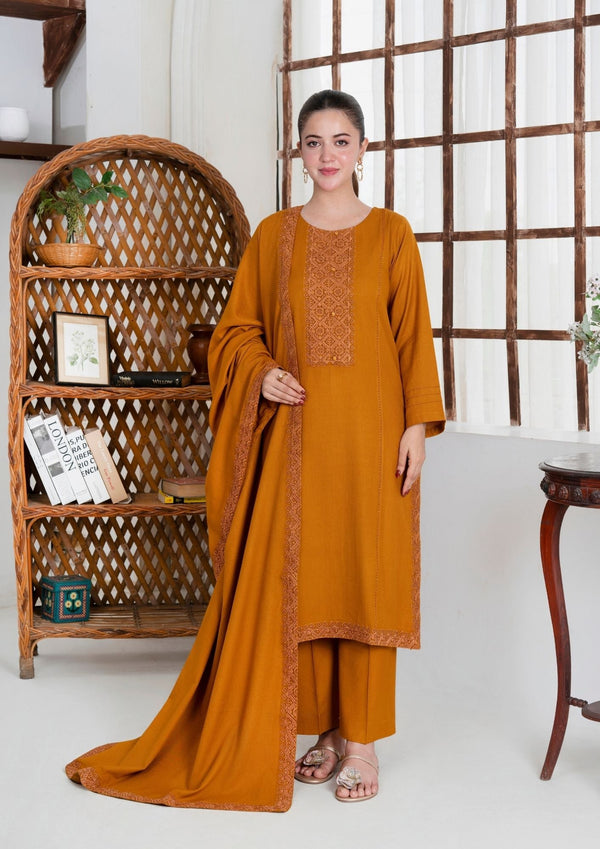 YoloPret - 3Pc Embroidered Alpine Wool with Embroidered Border Shawl AML-W25-0017