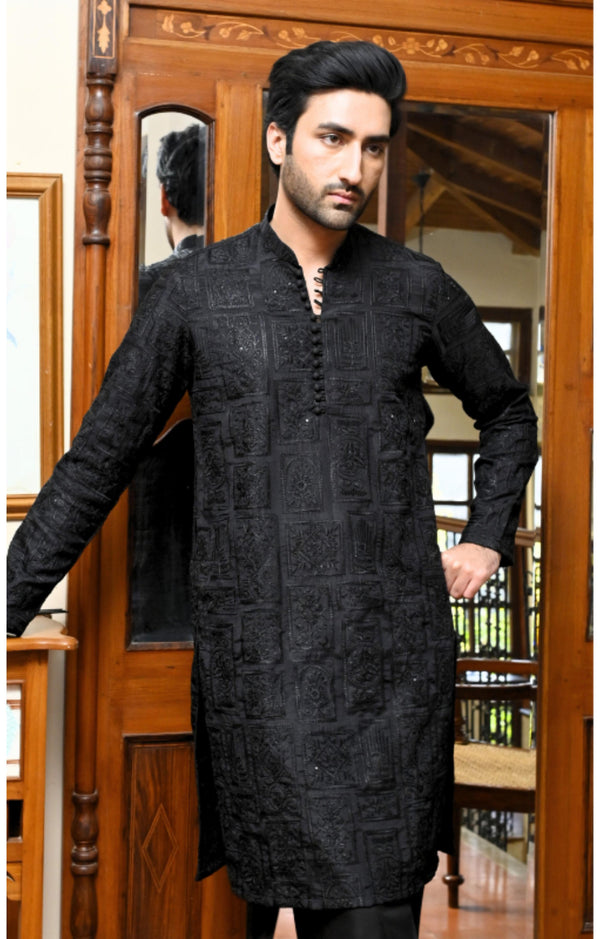 HK Fashion - Black Emb Kurta Trouser