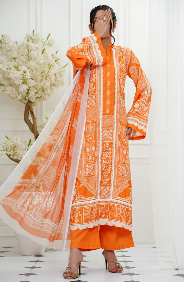 Amna Khadija - Fairy Dream Swiss Lawn 3 Piece Orange D-01