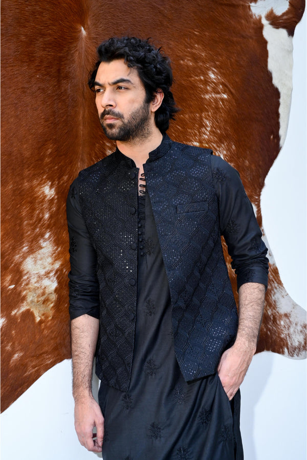 HK Fashion - Black Embroidered Waistcoat