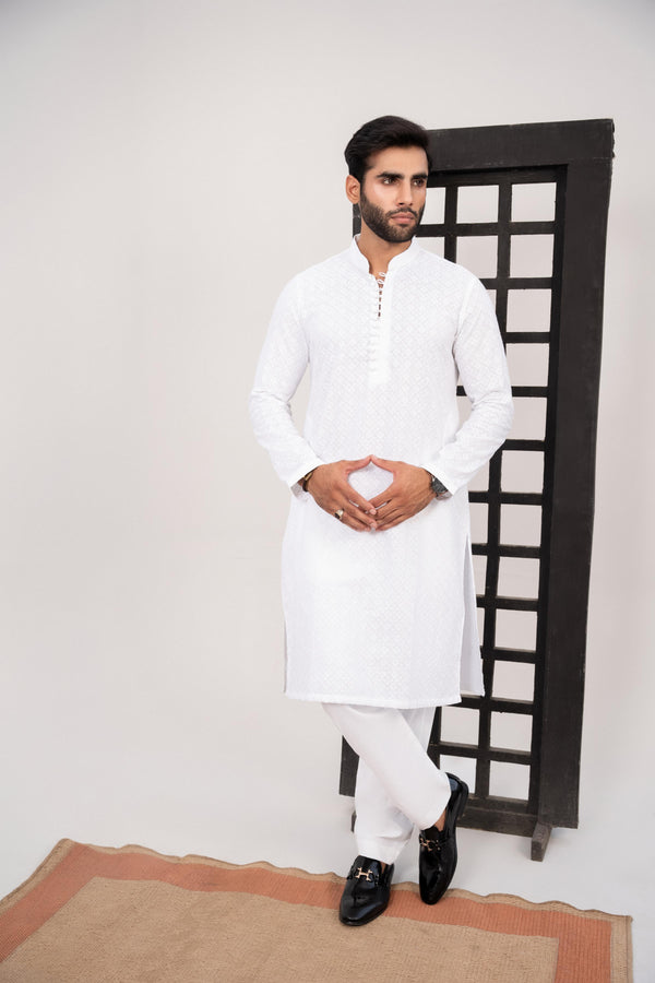 HK Fashion - White Chikankari Kurta Trouser