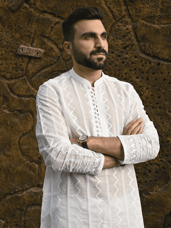 HK Fashion - White Festive Emb Kurta Trouser