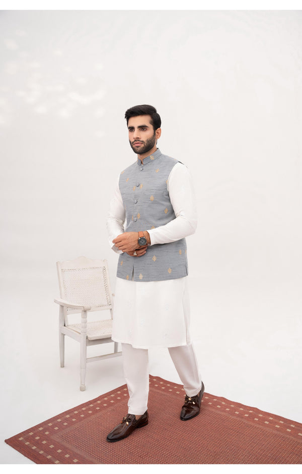 HK Fashion - Grey Embroidered Waistcoat