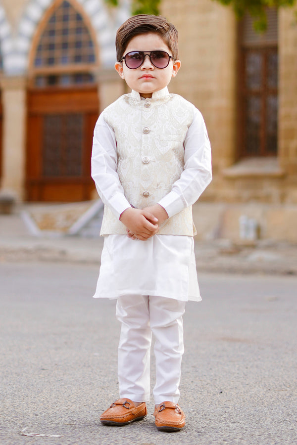 Hassanjee - Off White Waistcoat Suit - WKS 015