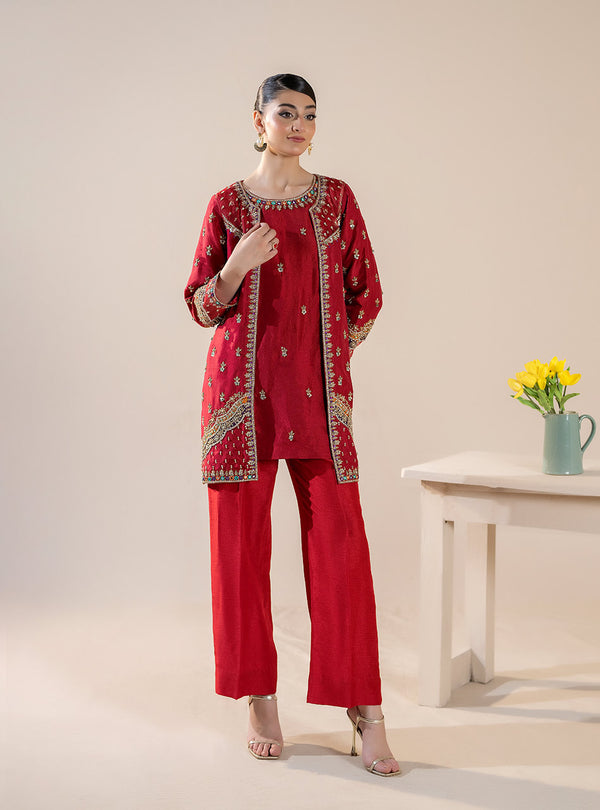 Mahnoor Azher - Ruby Royale Stitched Pure Raw Silk Hand Embroidery with Tilla and Resham Work