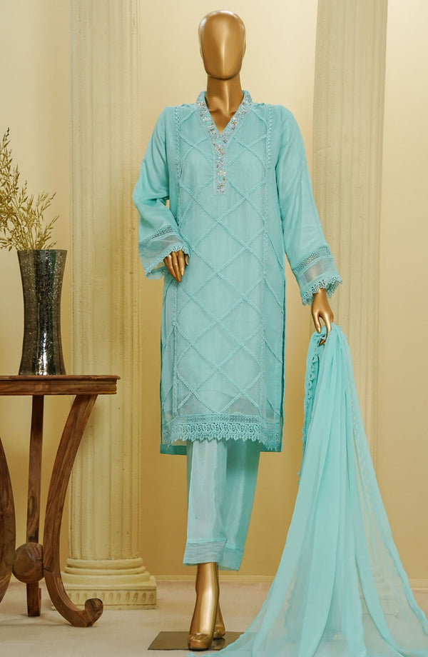 Amna Khadija - Opulent Ornate Luxe Pret 2 Piece Khaddi Net Sky Blue D-01