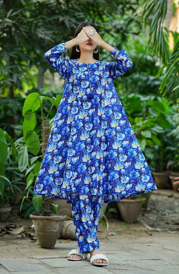 Amna Khadija - Floral Elegance Neno Karra-2 Piece=Blue-D-01