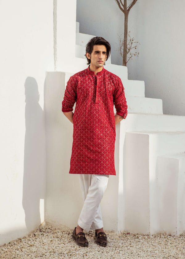 Edge Republic - CK 729 Red Chanderi Kurta Pajama