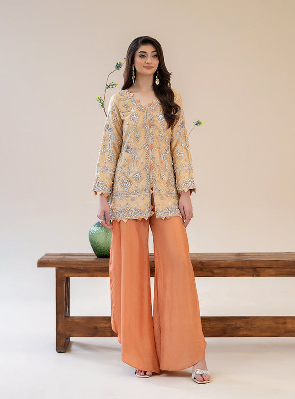 Mahnoor Azher - Golden Peach Radiance Stitched Resham and Tilla work