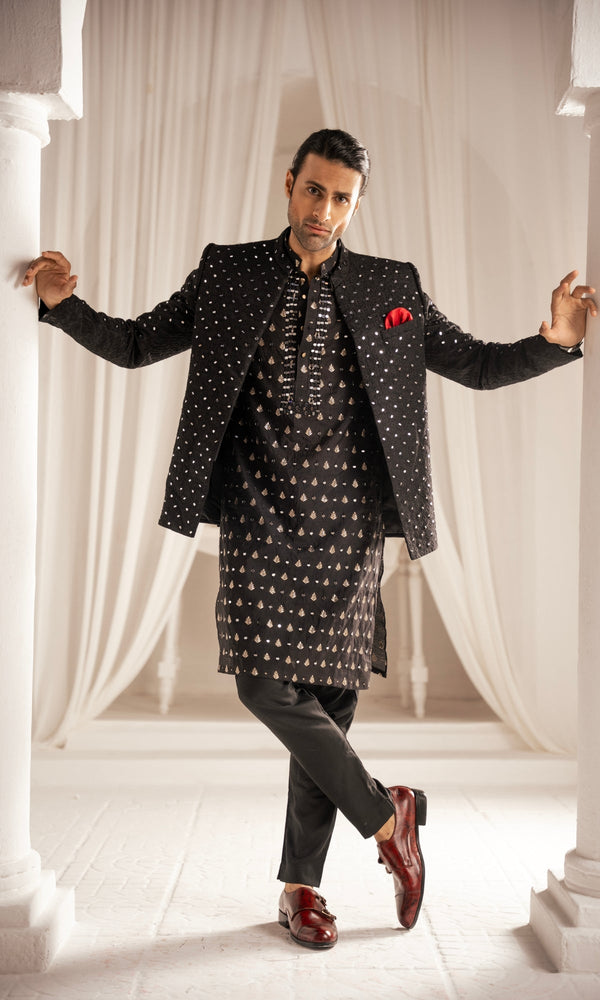 Edge Republic - Black Mirror Embroidery Front Open Prince Coat