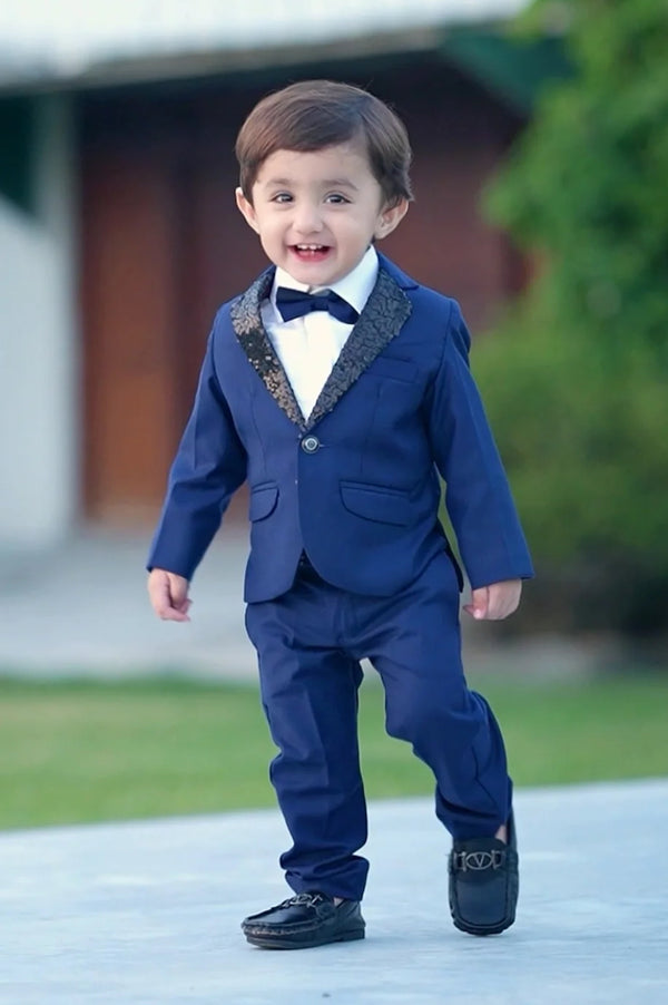 Hassanjee - 4pcs Sequence Blue suit (Coat+Pant+Shirt+Bow) - SCP 008