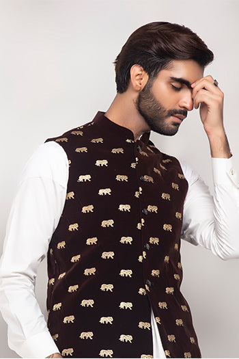 Edge Republic - ER WC 1012 Brown Logo Lion Embroided Waist Coat