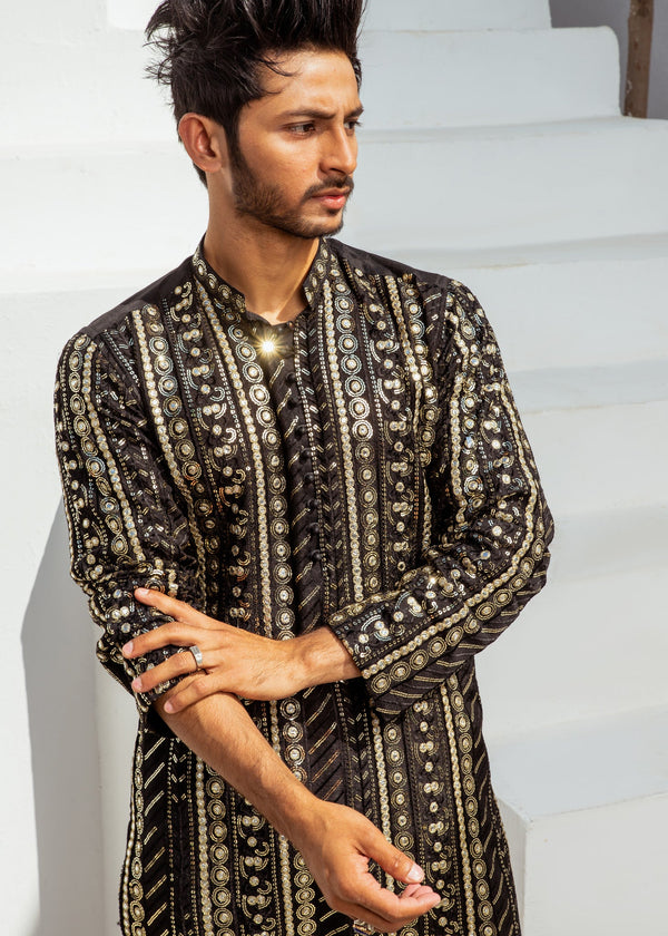 Edge Republic - MR 60 Black Chanderi Kurta Pajama