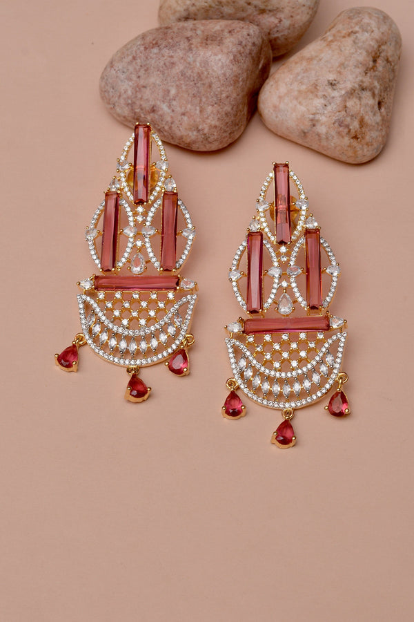 Anzay Jewellery - Party Wear Pink Earrings