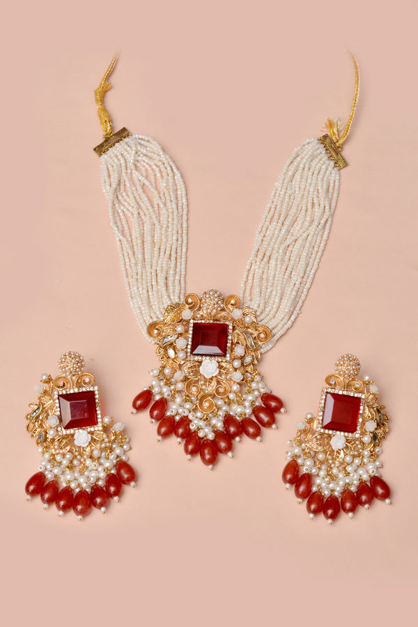 Anzay Jewellery - Party Wear Red Choker Necklace