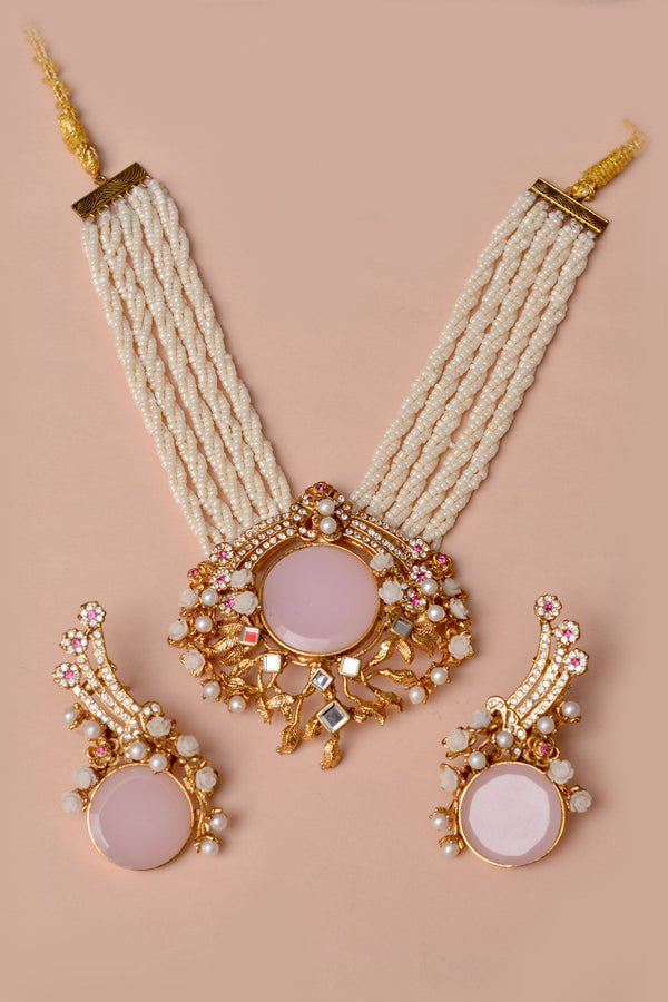 Anzay Jewellery - Party Wear Pink Choker Necklace