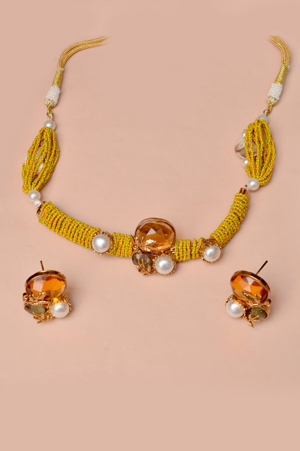 Anzay Jewellery - Party Wear Yellow Choker Necklace