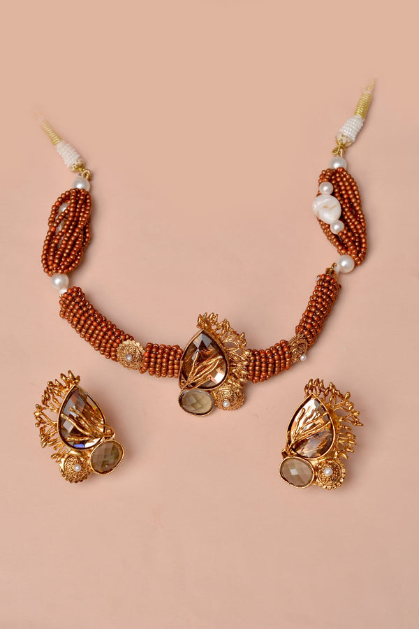 Anzay Jewellery - Party Wear Brown Choker Necklace