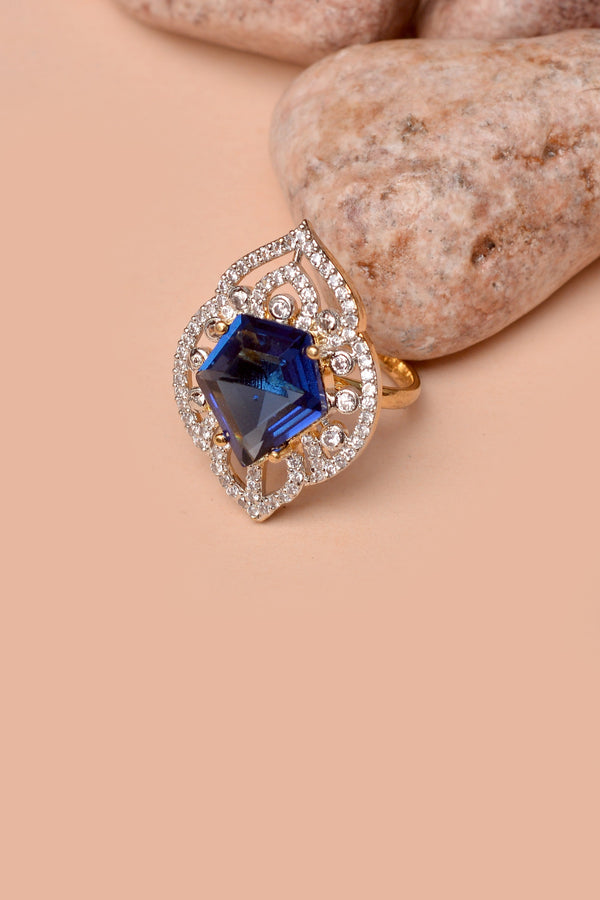 Anzay Jewellery - Size 0 Party Wear Blue Ring