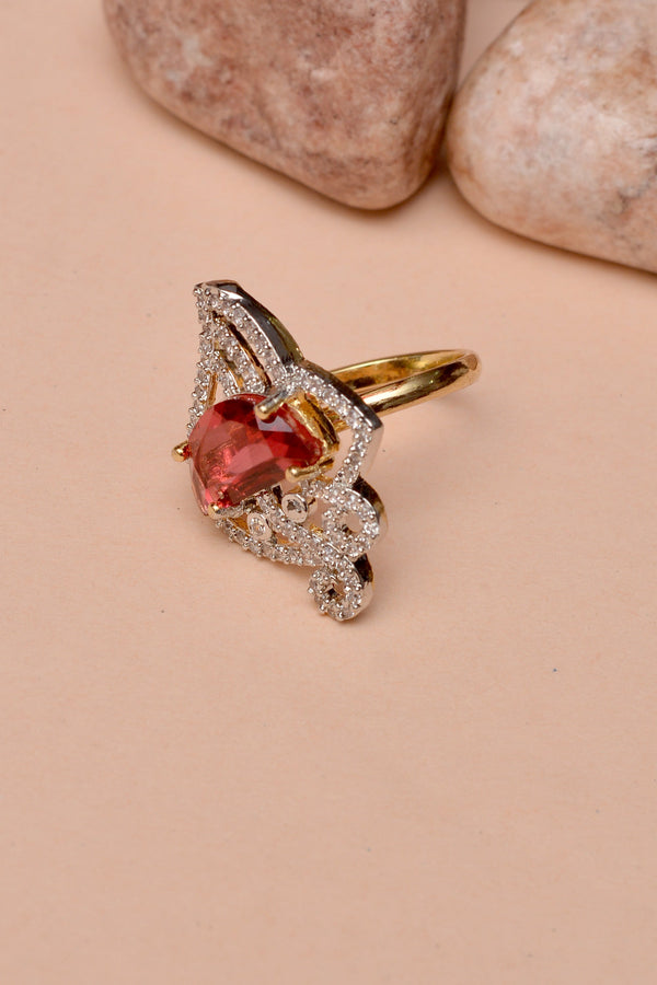 Anzay Jewellery - Size 0 Party Wear Red Ring
