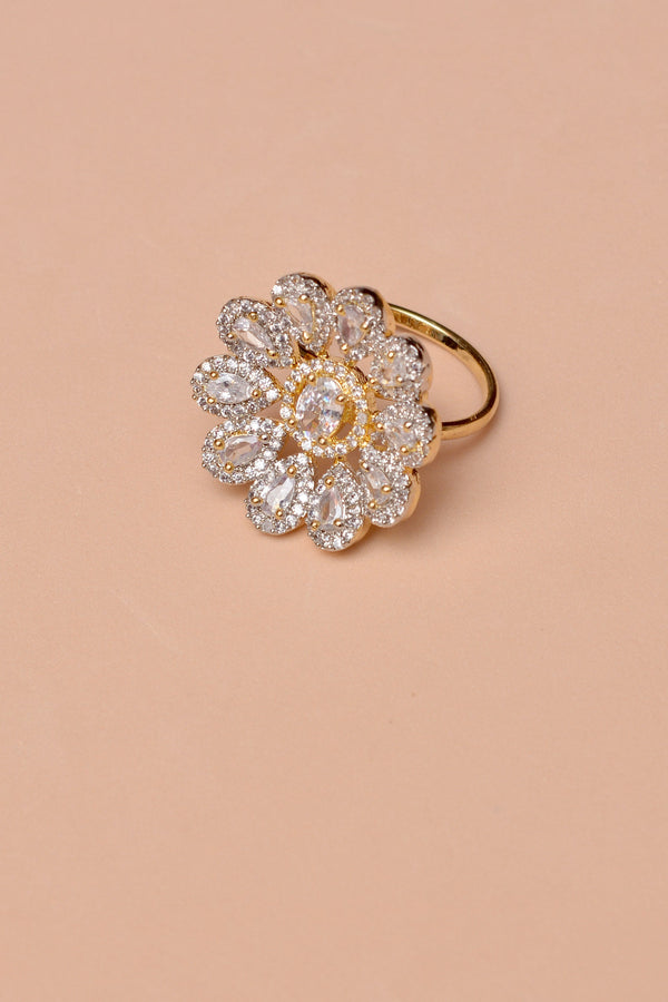 Anzay Jewellery - Size 0 Party Wear Golden Ring