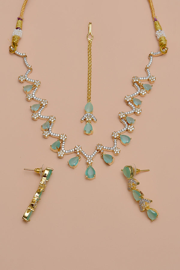 Anzay Jewellery - Party Wear Green Party Set