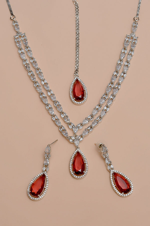 Anzay Jewellery - Party Wear Red Party Set