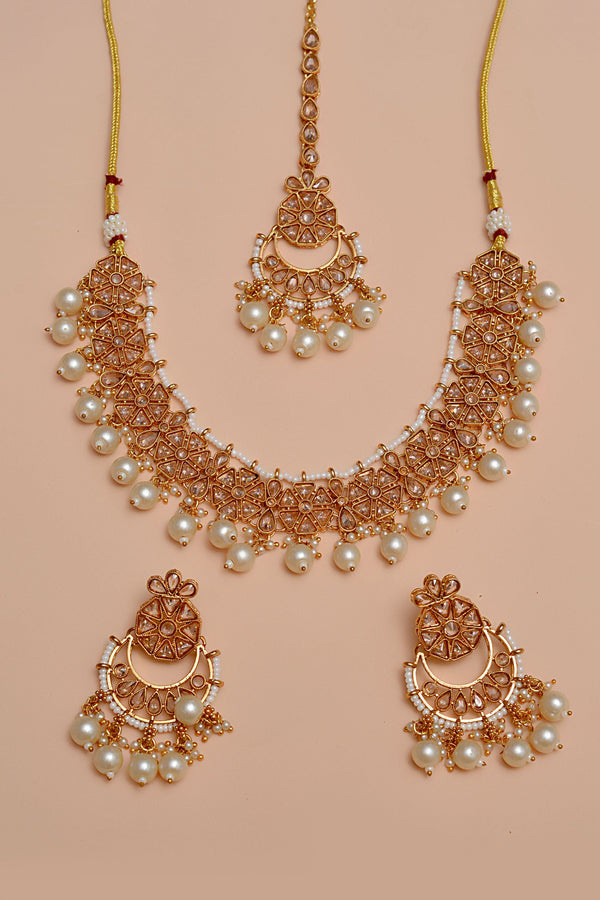 Anzay Jewellery - Party Wear Golden Party Set