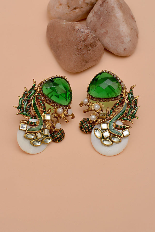 Anzay Jewellery - Party Wear Green Earrings