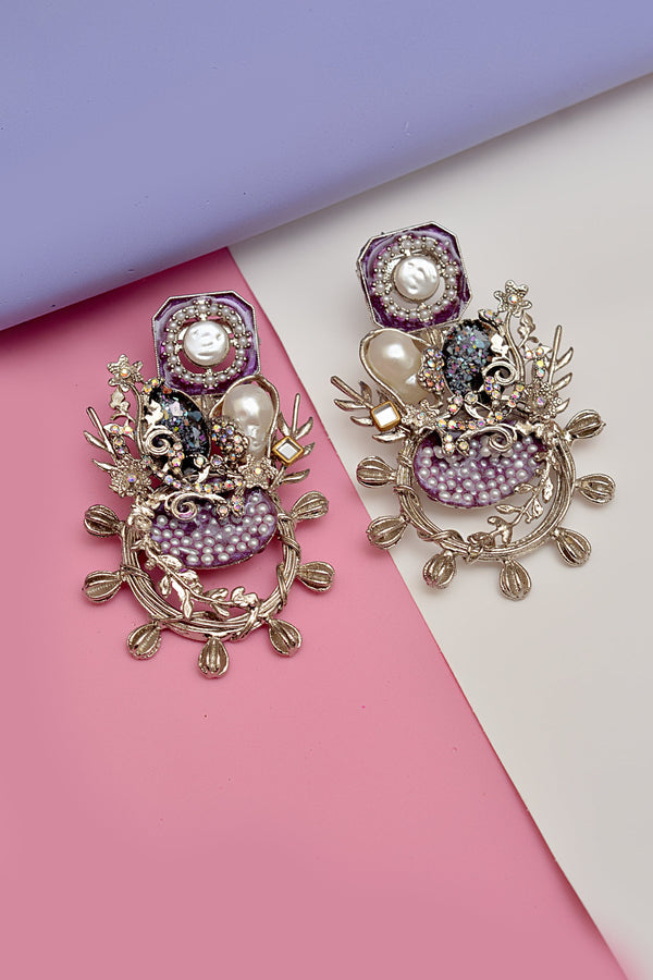 Anzay Jewellery - Party Wear Purple Earrings