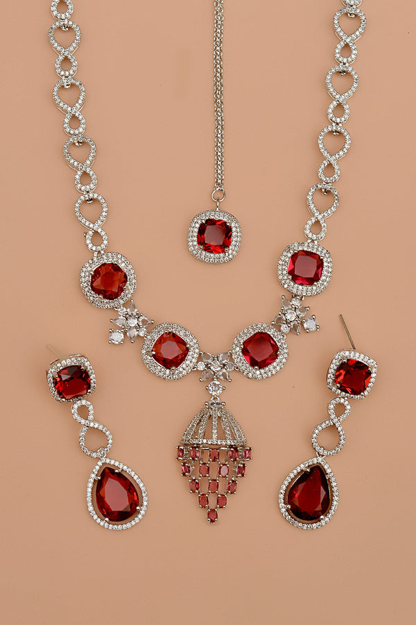 Anzay Jewellery - Party Wear Red Party Set