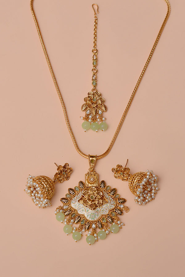 Anzay Jewellery - Party Wear Green Maala Necklace