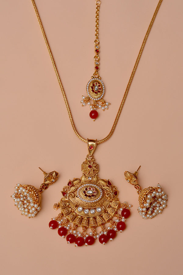 Anzay Jewellery - Party Wear Red Maala Necklace