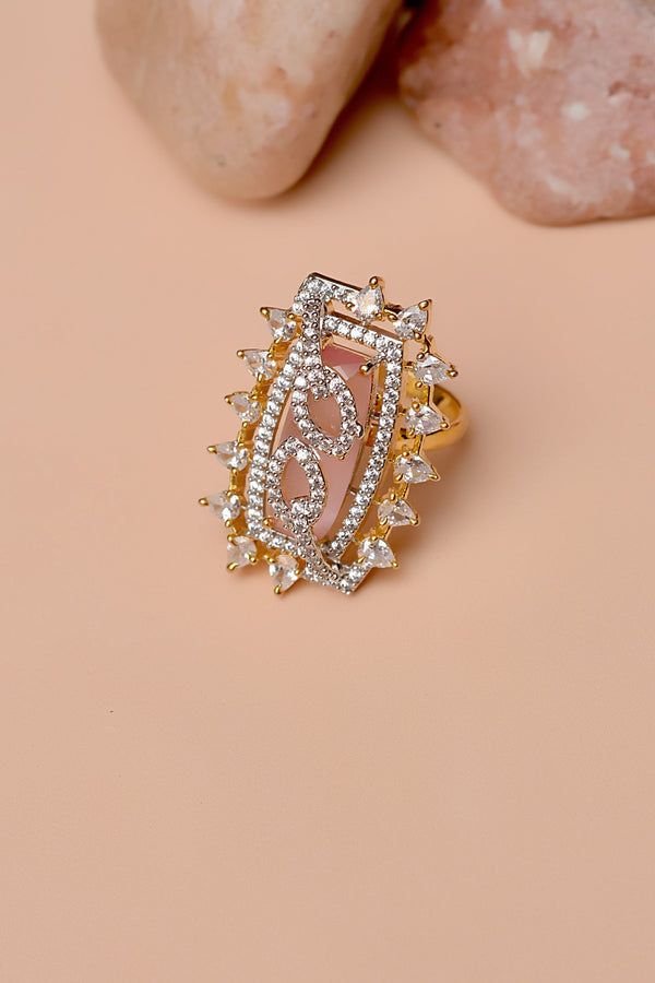 Anzay Jewellery - Size 0 Party Wear Pink Ring