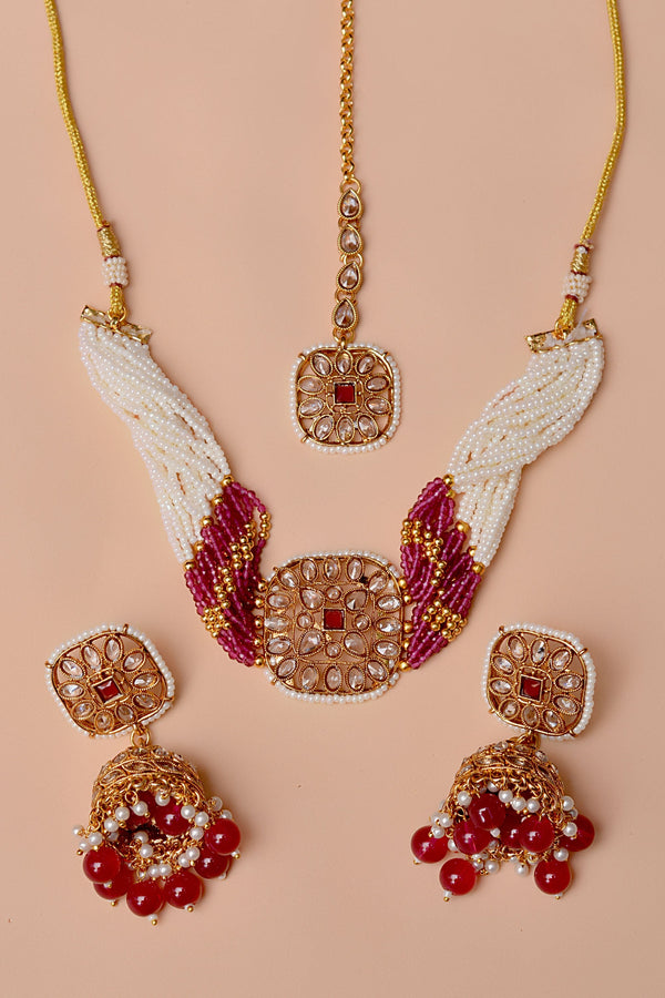 Anzay Jewellery - Party Wear Red Choker Necklace