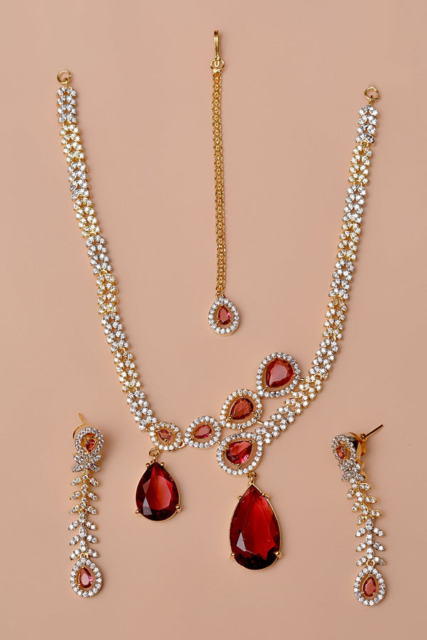 Anzay Jewellery - Party Wear Red Party Set