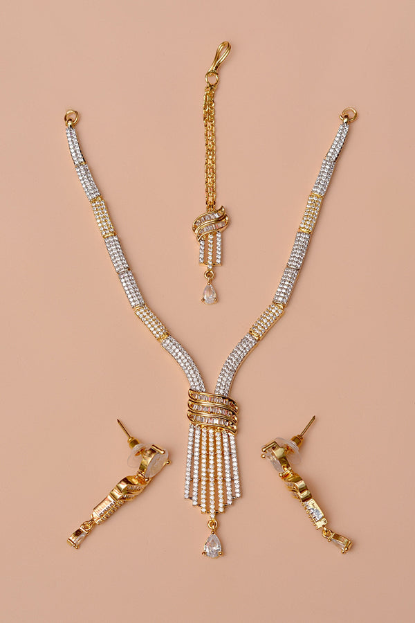 Anzay Jewellery - Party Wear Golden Party Set